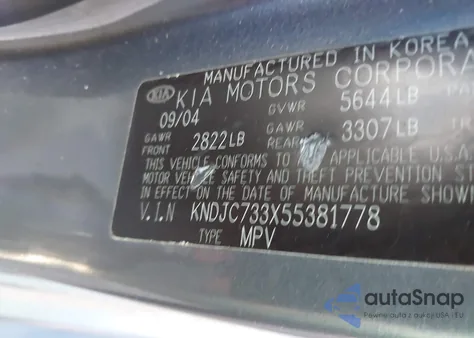 2005 Kia Sorento Ex/Lx z USA, uszkodzony, nr VIN KNDJC733X55381778